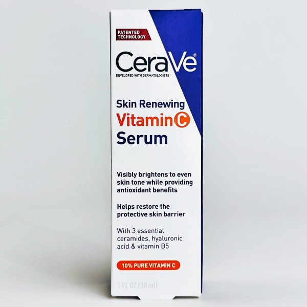 CeraVe Skin Renewing Vitamin C Serum – 30ml | Brightening Face Serum with 10% Pure Vitamin C, Hyaluronic Acid & Vitamin B5 | Hydrating, Antioxidant, Fades Dark Spots & Evens Skin Tone