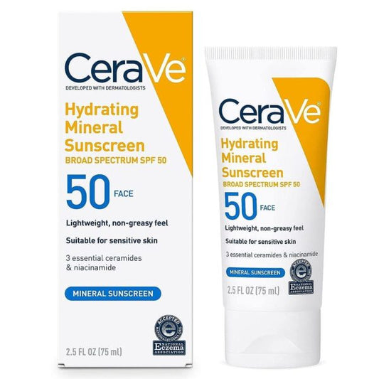 CeraVe Hydrating Mineral Sunscreen SPF 50 – Broad Spectrum Face & Body
